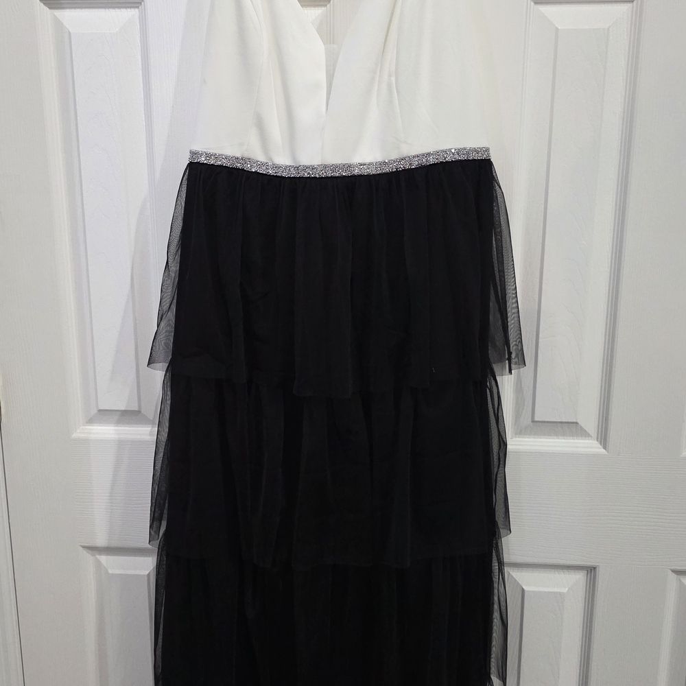 Lovely Grace Two-Tone Evening Dress with Sparkle Waistband